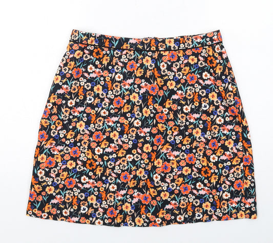 Dorothy Perkins Womens Multicoloured Floral Cotton A-Line Skirt Size 14 Zip
