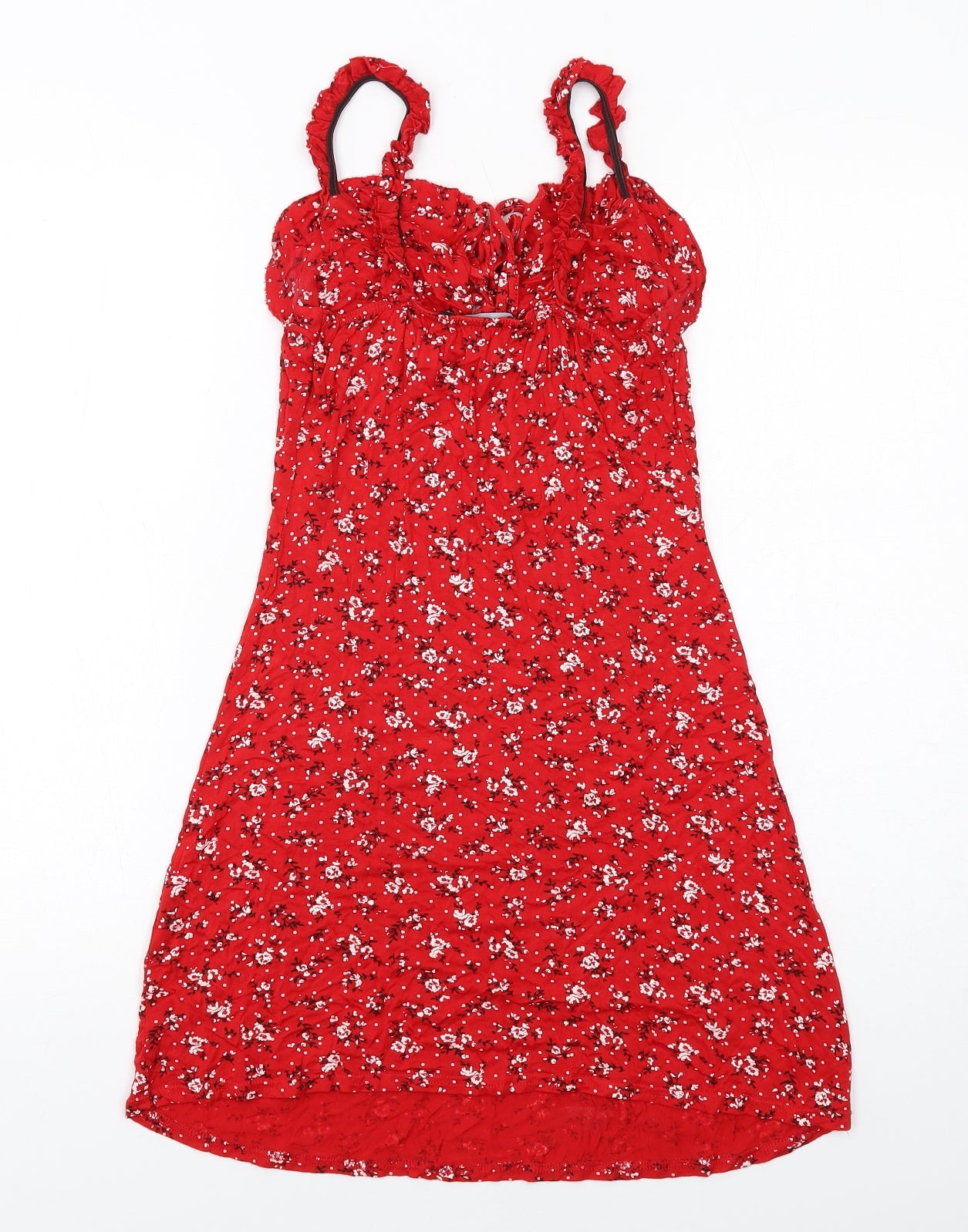 PRETTYLITTLETHING Womens Red Floral Viscose Tank Dress Size 10 V-Neck Pullover
