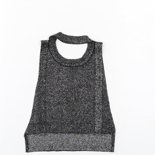 Zara Womens Black Polyester Cropped Blouse Size S Round Neck