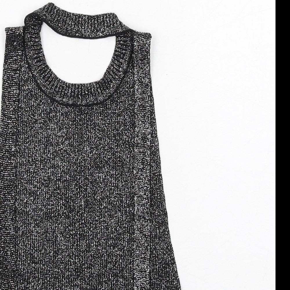 Zara Womens Black Polyester Cropped Blouse Size S Round Neck