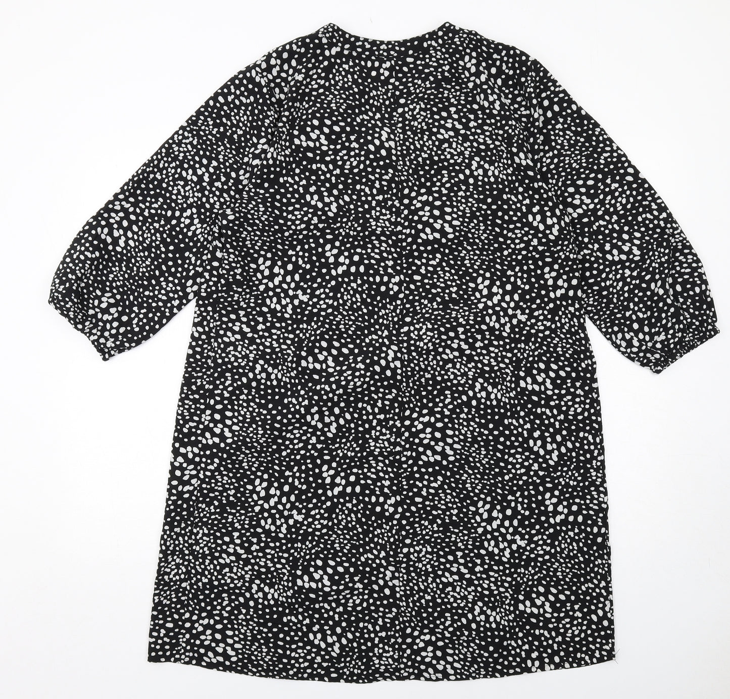 M&Co Womens Black Geometric Polyester A-Line Size 14 V-Neck Pullover