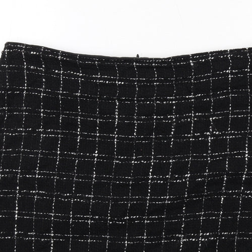 Classic Womens Black Check Acrylic A-Line Skirt Size 14 Zip