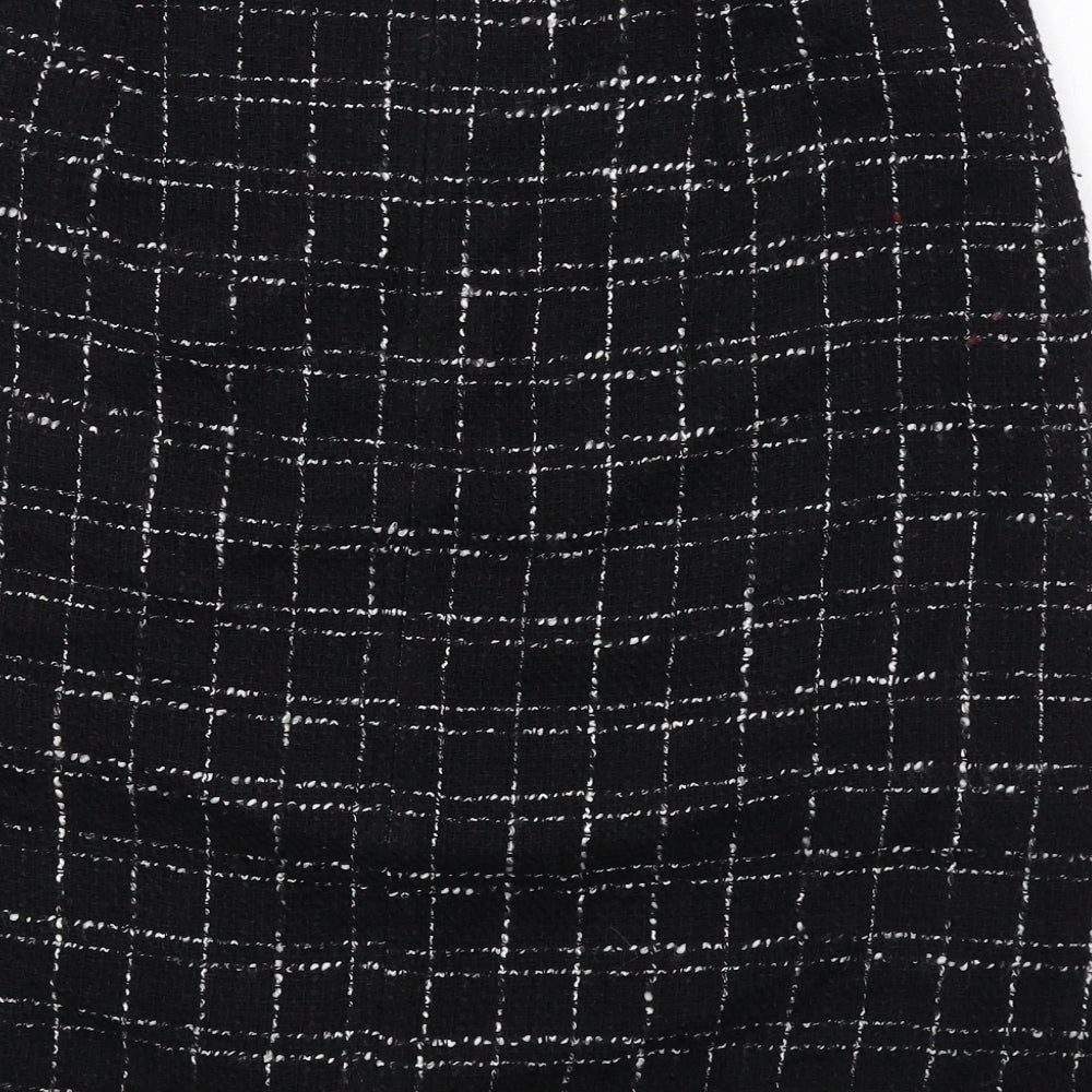 Classic Womens Black Check Acrylic A-Line Skirt Size 14 Zip