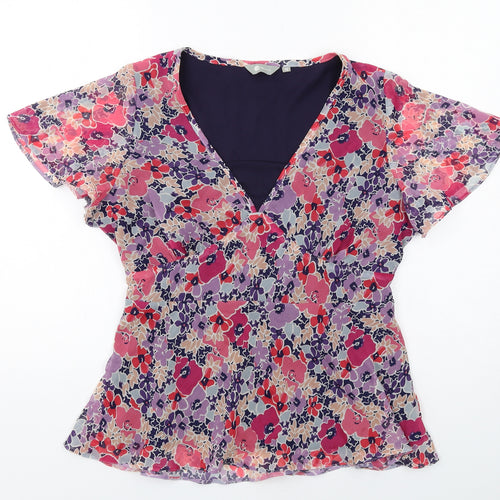 Mia Moda Womens Multicoloured Floral Polyester Basic Blouse Size 14 V-Neck