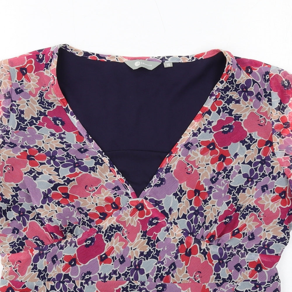 Mia Moda Womens Multicoloured Floral Polyester Basic Blouse Size 14 V-Neck