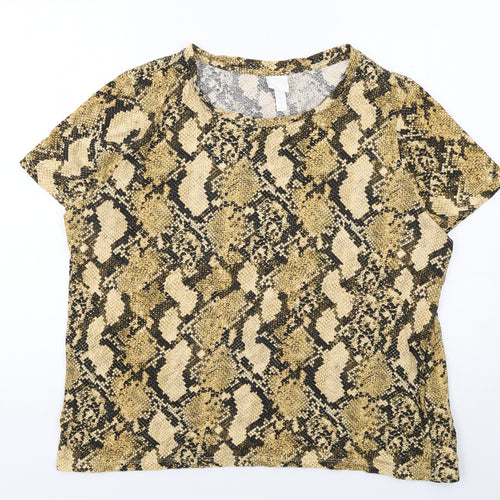 H&M Womens Beige Animal Print Cotton Basic T-Shirt Size XL Boat Neck - Snake Print