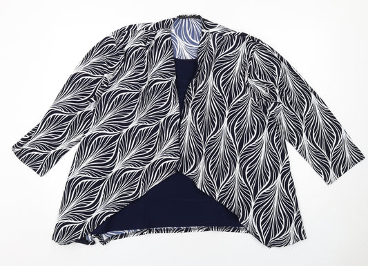 Just Elegance Womens Blue Geometric Polyester Kimono Blouse Size 22 Boat Neck - Two-in-One Blouse