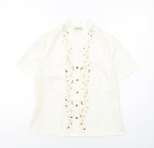 Eastex Womens Ivory Polyester Basic Button-Up Size 10 V-Neck