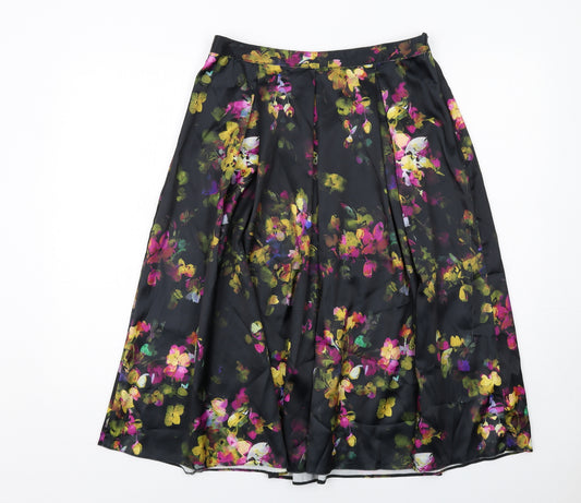 Paraphrase Womens Black Floral Polyester Swing Skirt Size 14 Zip