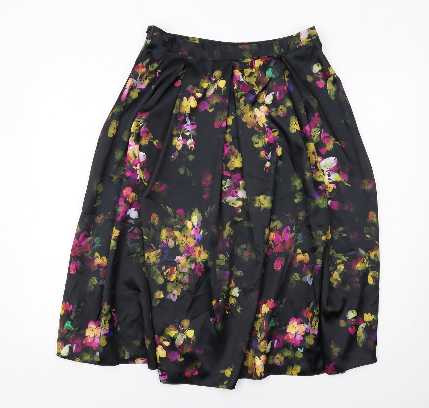 Paraphrase Womens Black Floral Polyester Swing Skirt Size 14 Zip