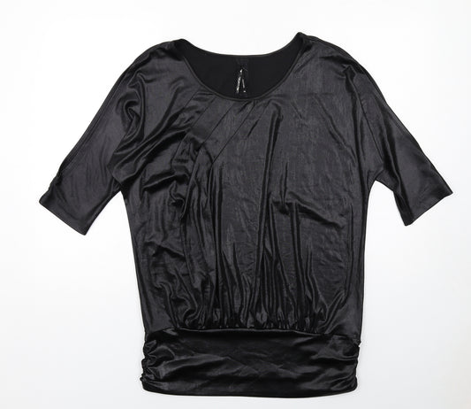 NEXT Womens Black Polyester Basic Blouse Size 14 Boat Neck - Cold Shoulder Detail