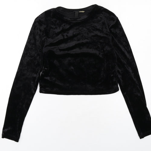 H&M Womens Black Polyester Cropped Blouse Size S Boat Neck
