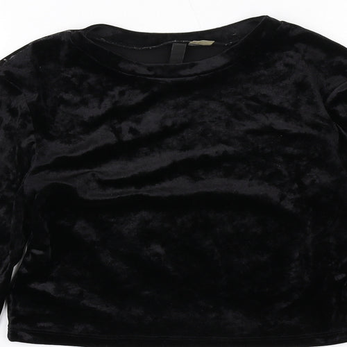 H&M Womens Black Polyester Cropped Blouse Size S Boat Neck