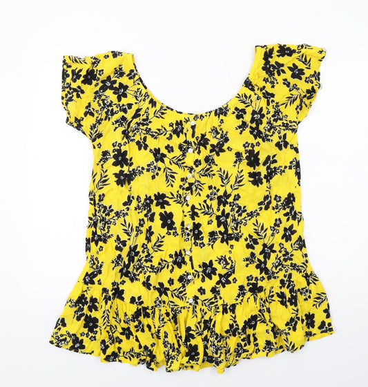 Yours Womens Yellow Floral Viscose Basic Blouse Size 18 Scoop Neck