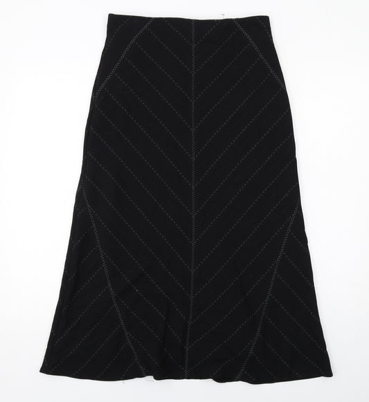 Marks and Spencer Womens Black Striped Polyester Swing Skirt Size 10