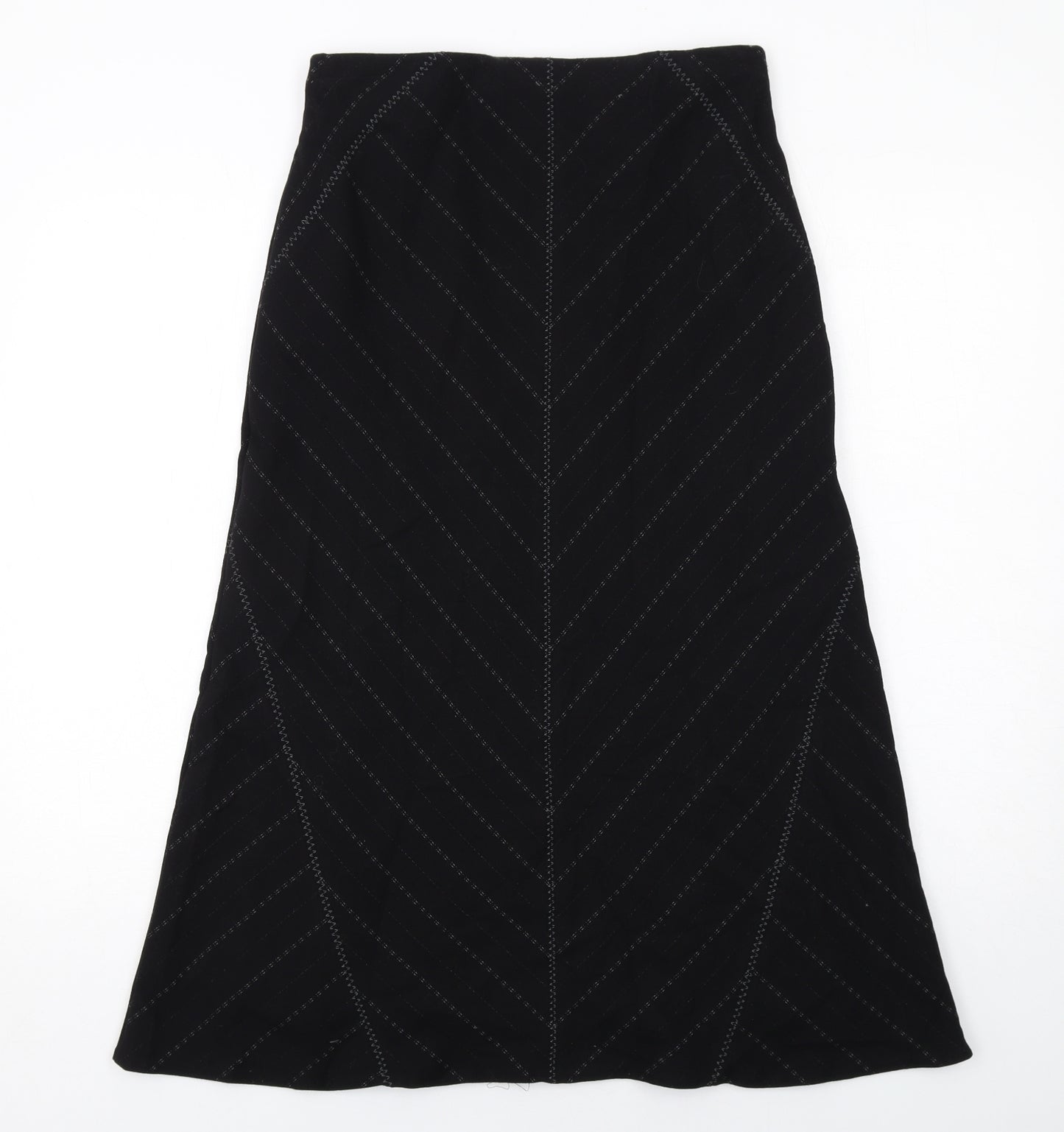 Marks and Spencer Womens Black Striped Polyester Swing Skirt Size 10
