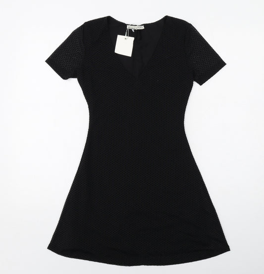 Pull&Bear Womens Black Polyester Fit & Flare Size S V-Neck Pullover