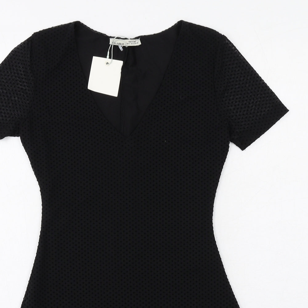 Pull&Bear Womens Black Polyester Fit & Flare Size S V-Neck Pullover