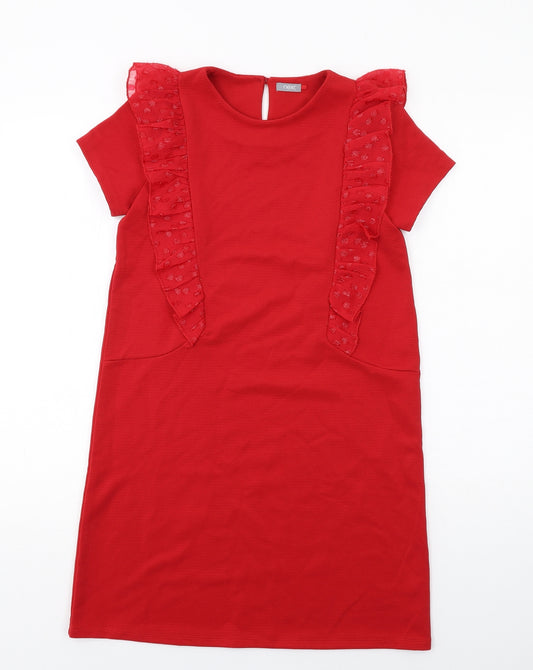 NEXT Girls Red Polyester Jumper Dress Size 12 Years Round Neck Button