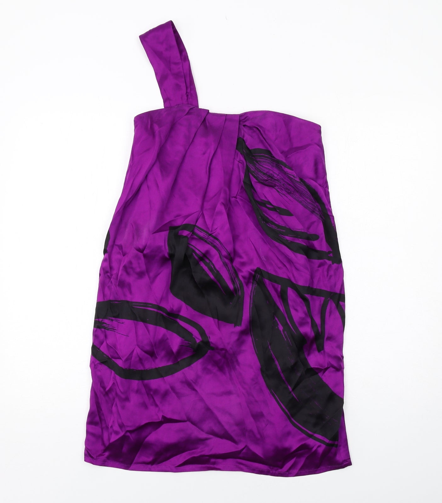 Oasis Womens Purple Geometric Silk Sheath Size 8 One Shoulder Zip