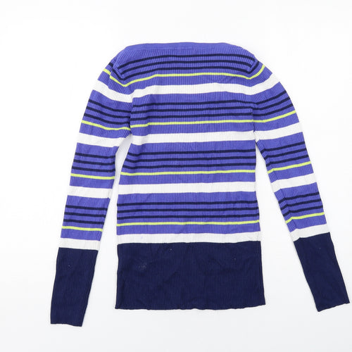 M&Co Womens Blue Boat Neck Striped Viscose Pullover Jumper Size 12