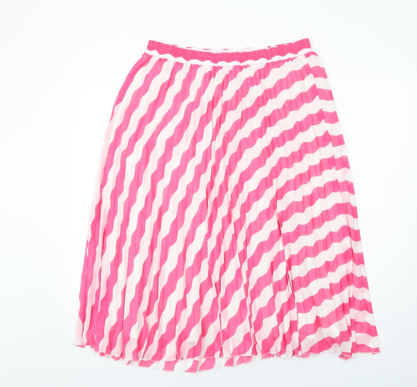 Marks and Spencer Womens Pink Striped Polyester Pleated Skirt Size 16