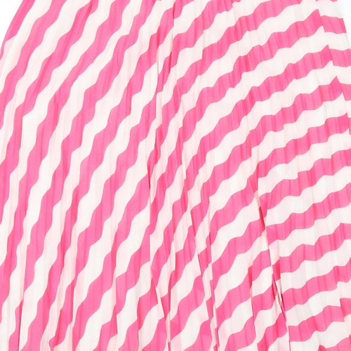 Marks and Spencer Womens Pink Striped Polyester Pleated Skirt Size 16