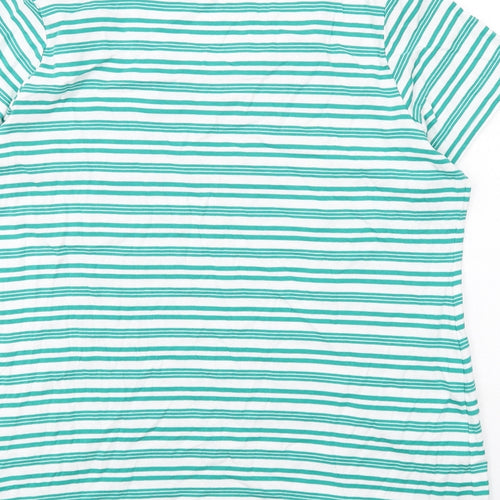 Marks and Spencer Womens Green Striped Cotton Basic T-Shirt Size 24 V-Neck