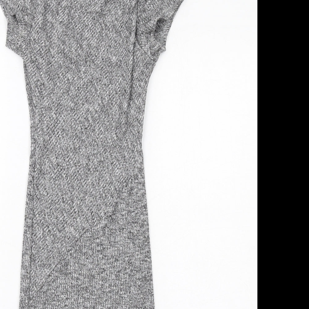 Missguided Womens Grey Polyester Bodycon Size 8 Boat Neck Pullover - Ribbed