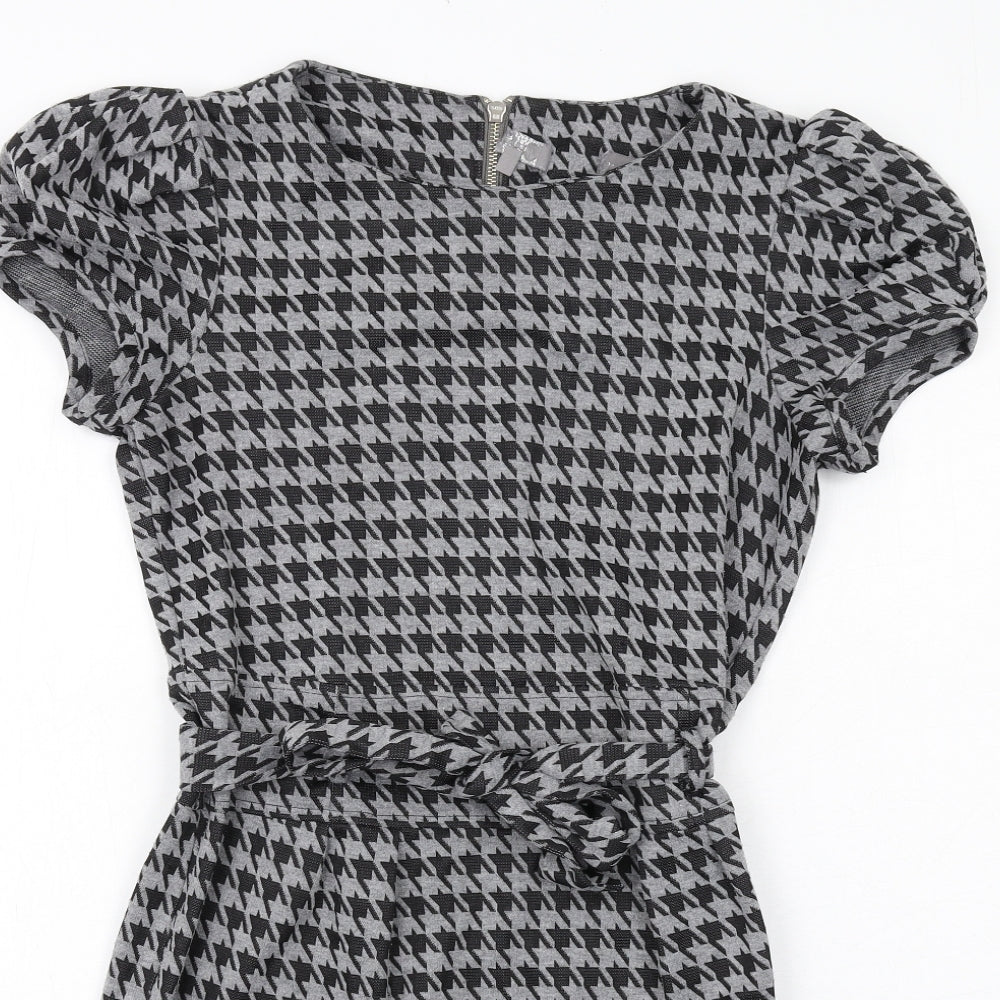 Mia Moda Womens Grey Geometric Polyester Shift Size 14 Boat Neck Zip