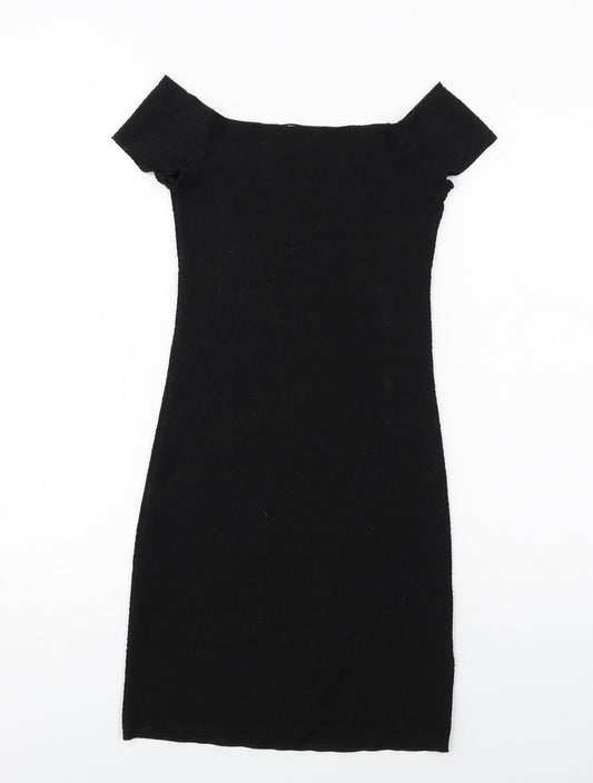 H&M Womens Black Polyester Pencil Dress Size S Boat Neck Pullover