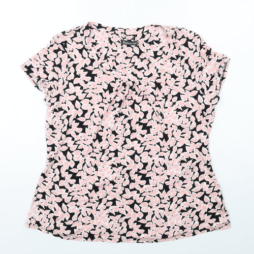 Bonmarché Womens Pink Geometric Viscose Basic T-Shirt Size 18 Boat Neck