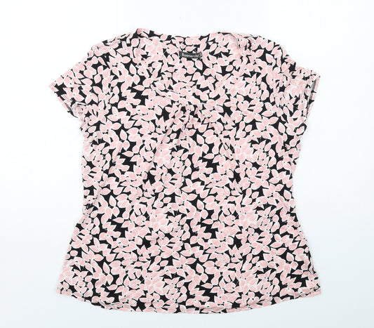 Bonmarché Womens Pink Geometric Viscose Basic T-Shirt Size 18 Boat Neck