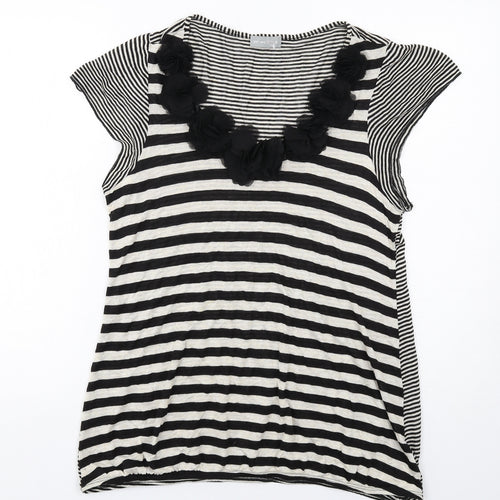 Per Una Womens Black Striped Acrylic Basic T-Shirt Size 18 Scoop Neck - Neckline Detail