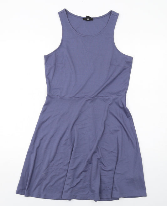 H&M Womens Blue Polyester Tank Dress Size M Boat Neck Pullover