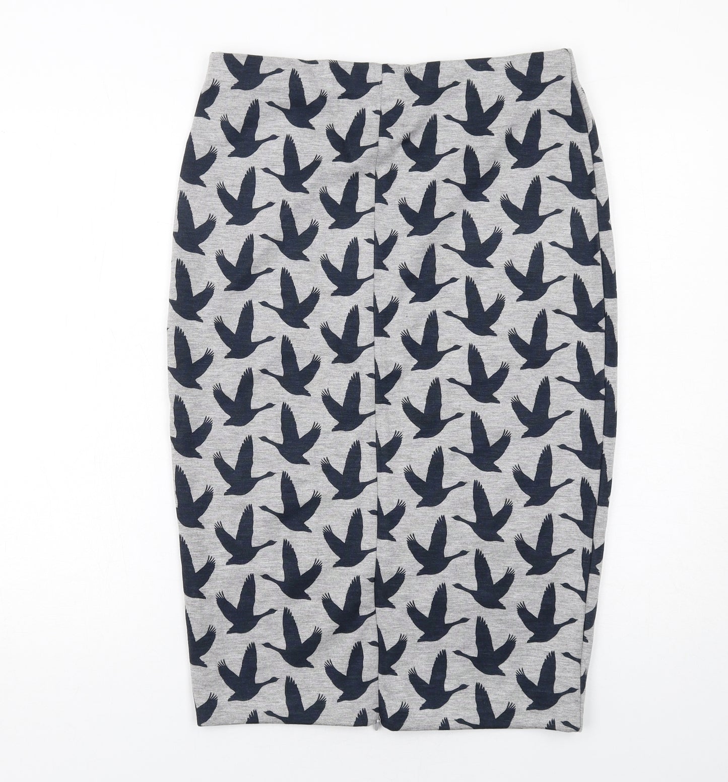 H&M Womens Grey Geometric Polyester Bandage Skirt Size M Zip - Bird pattern