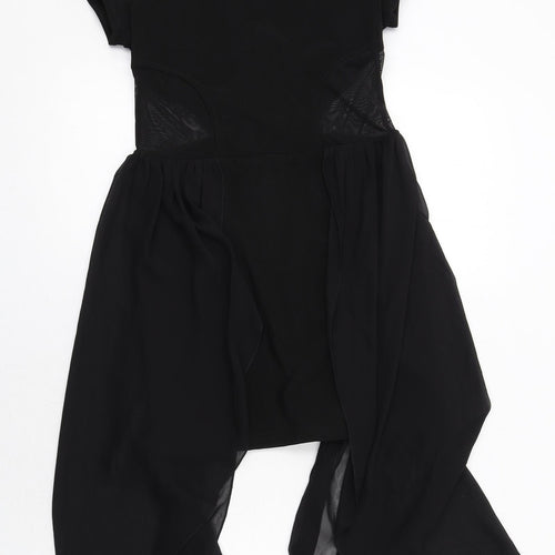 Sans Souci Womens Black Polyester T-Shirt Dress Size L Boat Neck Zip - Mesh Panels Draped