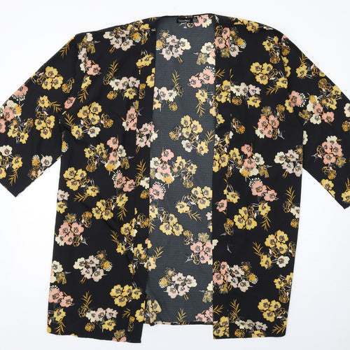 Boohoo Womens Black Floral Polyester Kimono Blouse Size 18 V-Neck