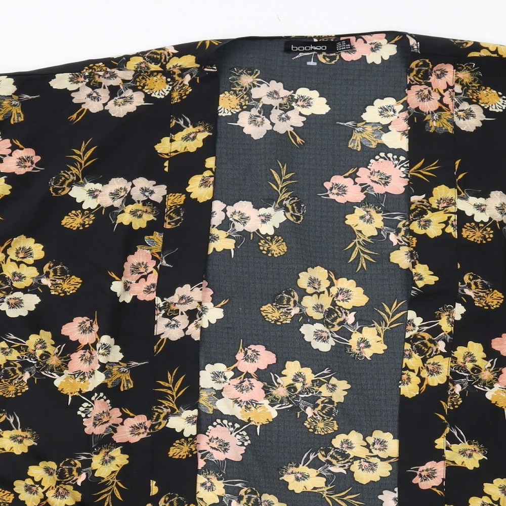 Boohoo Womens Black Floral Polyester Kimono Blouse Size 18 V-Neck