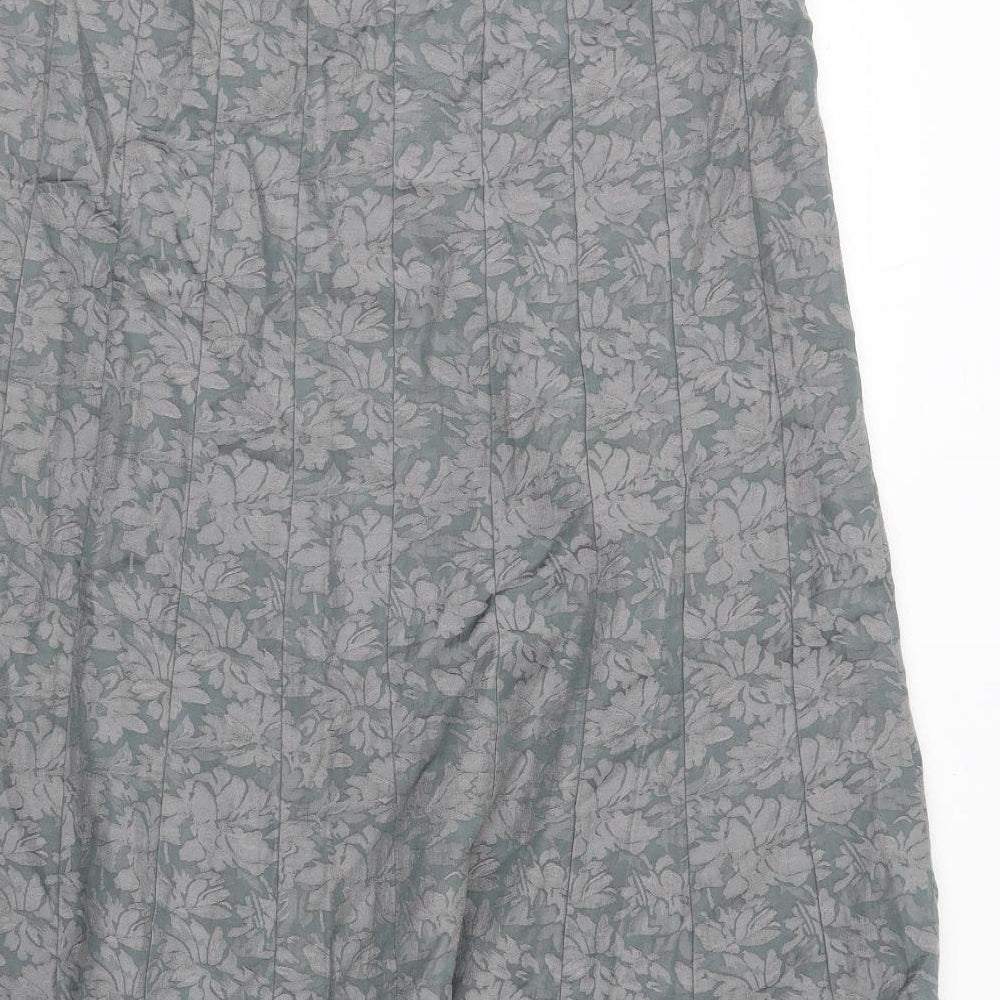 Per Una Womens Grey Floral Viscose Swing Skirt Size 14 Zip