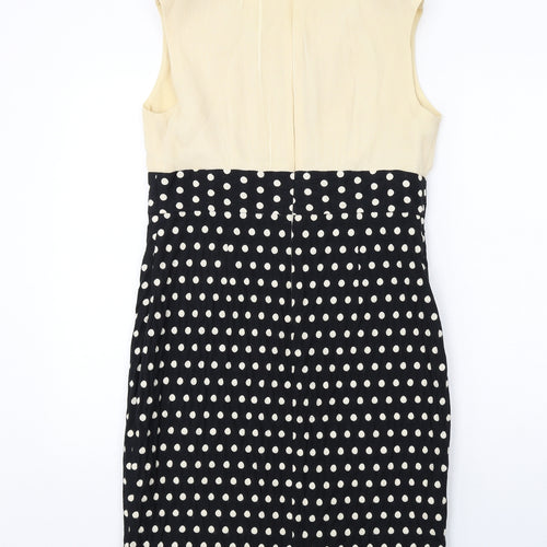 M&Co Womens Black Polka Dot Silk Shift Size 14 Boat Neck Zip - Neckline Detail