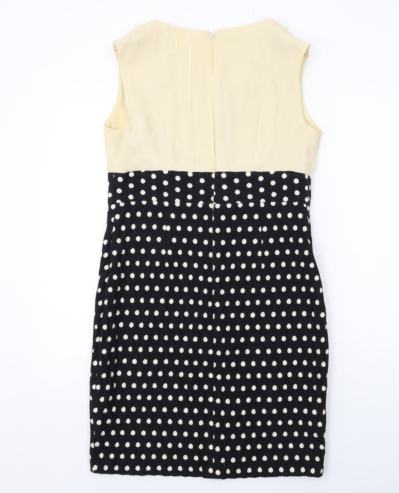 M&Co Womens Black Polka Dot Silk Shift Size 14 Boat Neck Zip - Neckline Detail