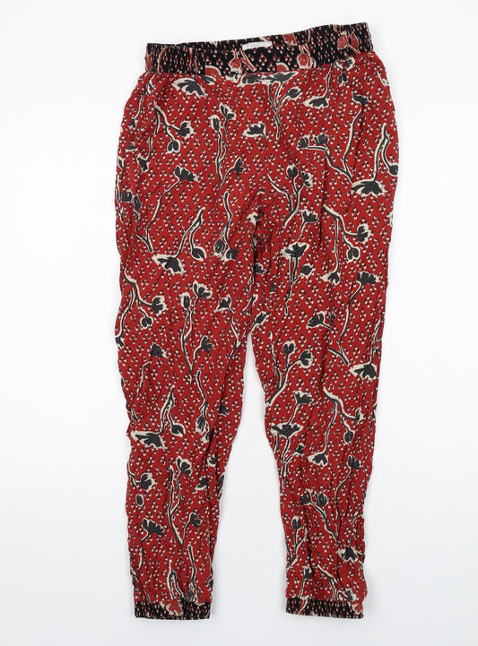 Fat Face Womens Red Geometric Viscose Trousers Size 12 Regular