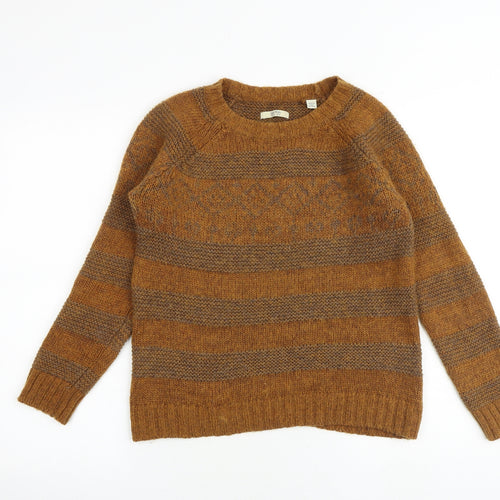 Jack Wills Womens Brown Round Neck Striped Wool Pullover Jumper Size 10