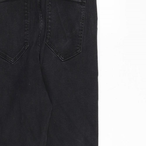 Marks and Spencer Womens Black Cotton Straight Jeans Size 12 Regular Zip - Cigarette Style