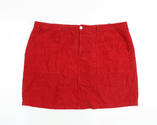 New Look Womens Red Cotton A-Line Skirt Size 18 Zip