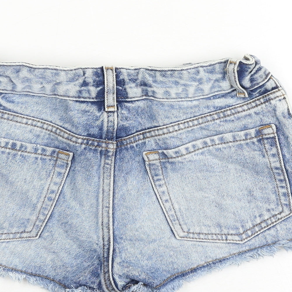 River Island Girls Blue 100% Cotton Cut-Off Shorts Size 9-10 Years Regular Zip - Distressed