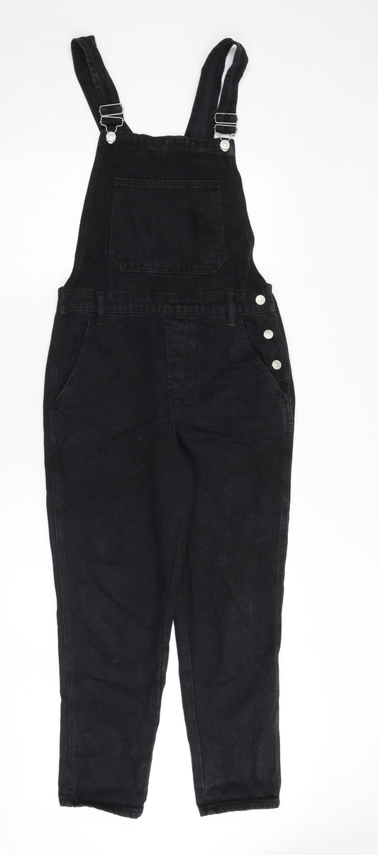 Topshop Womens Black 100% Cotton Dungaree One-Piece Size 8 Buckle