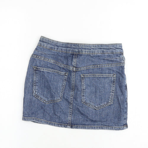 Topshop Womens Blue Cotton Mini Skirt Size 8 Zip