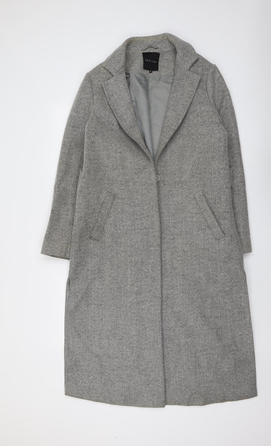 New Look Womens Grey Overcoat Coat Size 10 Snap